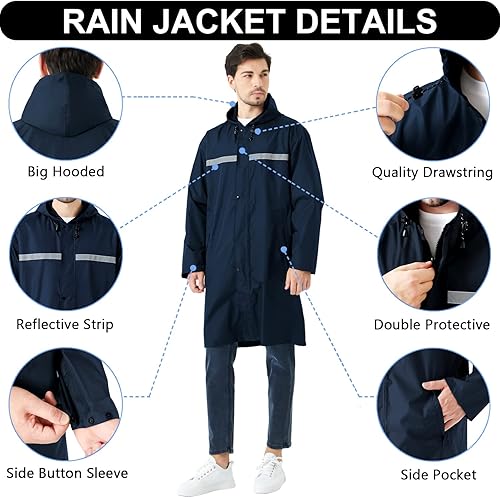 Miniatura 3 de Chaqueta de lluvia larga para hombre, impermeable, poncho de lluvia con capucha, chaqueta ligera de emergencia para actividades al aire libre