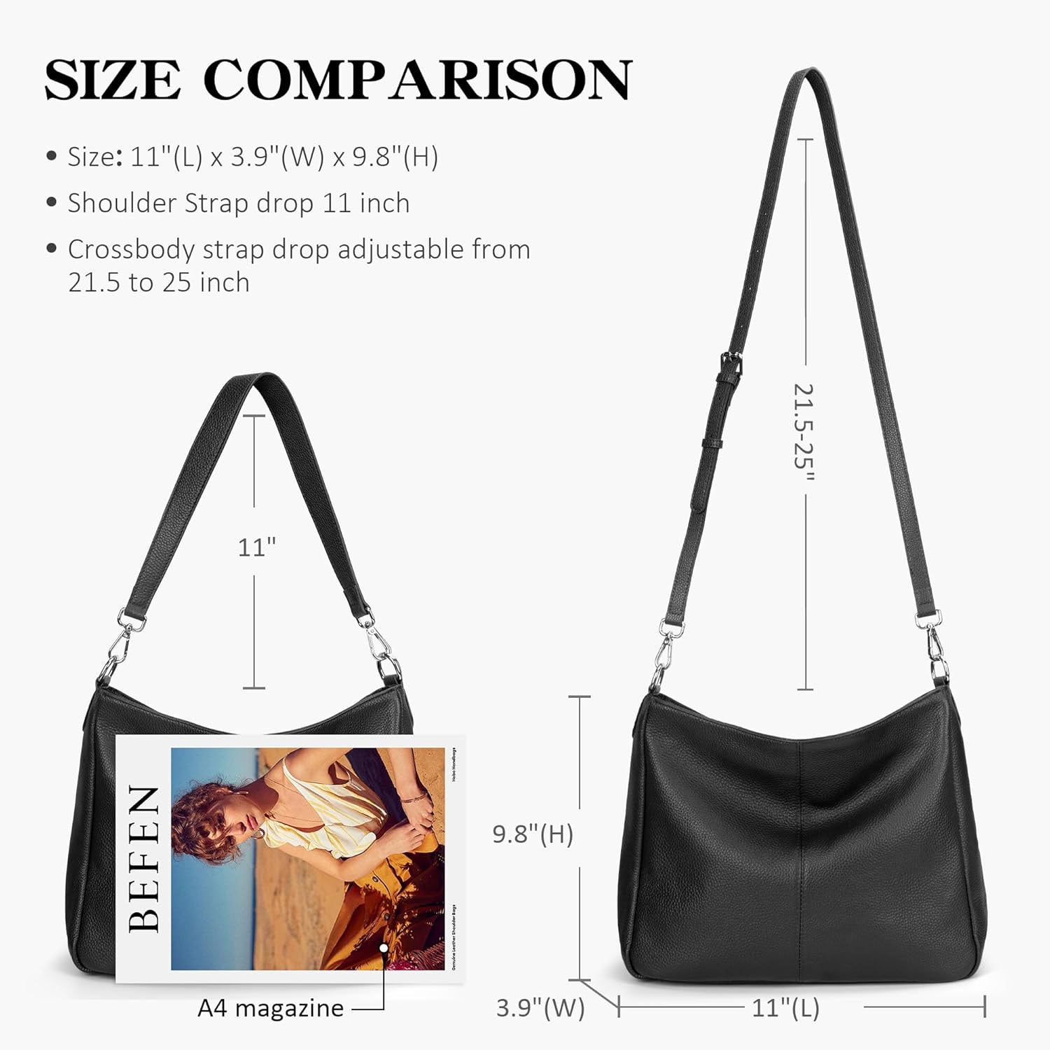 befen Genuine Leather Hobo Bags Purses for Women, Women's Shoulder bag Handbags Crossbody Bag with 2 Shoulder Straps - Image 5