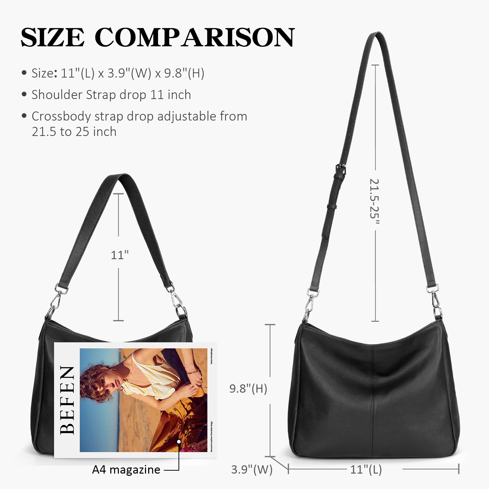 befen Bolso Bandolera Mujer Bolsos Mujer de Cuero Auténtico Casual Bolso Shopper Bolso de Hombro Bolsa Tote Gran Capacidad
