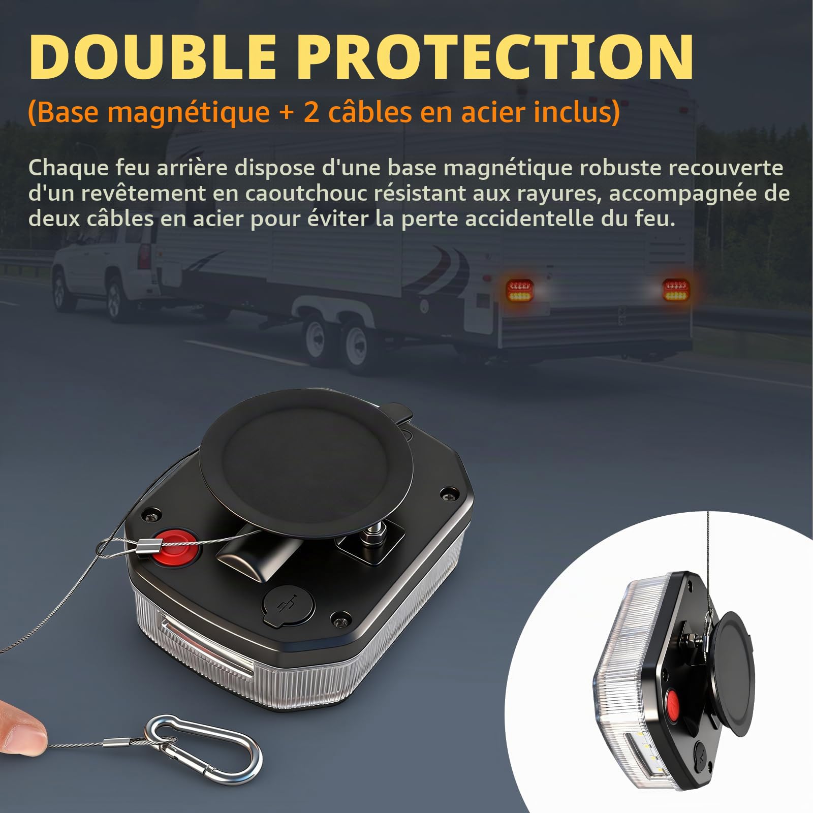 Feu remorque sans fil, Kit de Feux LED Rechargeables Étanches, Magnétique 12v feux remorque approuvé ECE pour voiture camion caravan Remorque IP67 E9