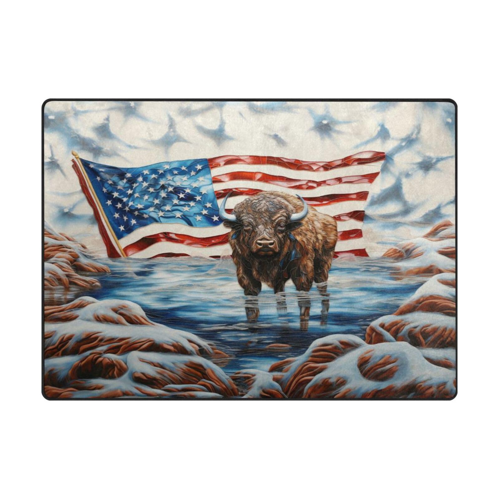 Tapis moderne doux 203x147 cm avec grand motif drapeau américain pour chambre