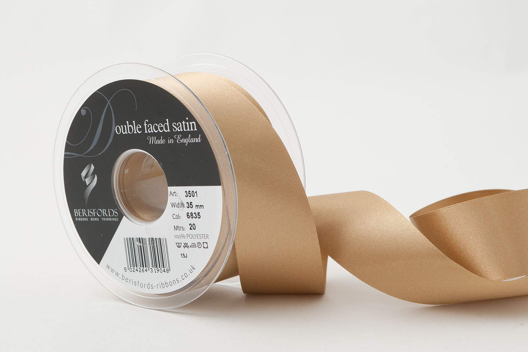 Berisfords Double FACE Poly Satin Ribbon, Straw, 35 mm