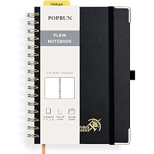 POPRUN Blank Spiral Journal Notebook, A5 Hardcover Sketch Books, 141 Pages Unlined Journals for Women Men, 120 GSM Plain Notebooks for Sketching, Drawing, Painting, 5.75 x 8.25, Black