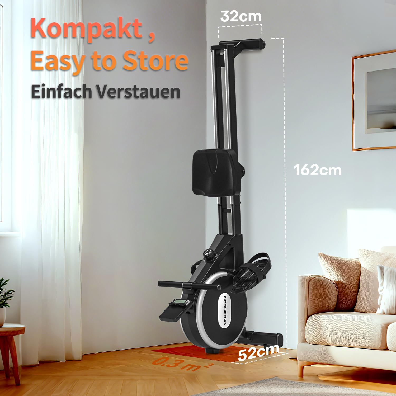 Rudergerät für Zuhause, DMASUN Leises Magnetisches Rudergerät mit 16 Widerstandsstufen, Upgrade Doppel-Slide-Rails, APP-Verbindung, LCD-Datenanzeige, ideal für Cardio-Training, Belastbar bis 160kg