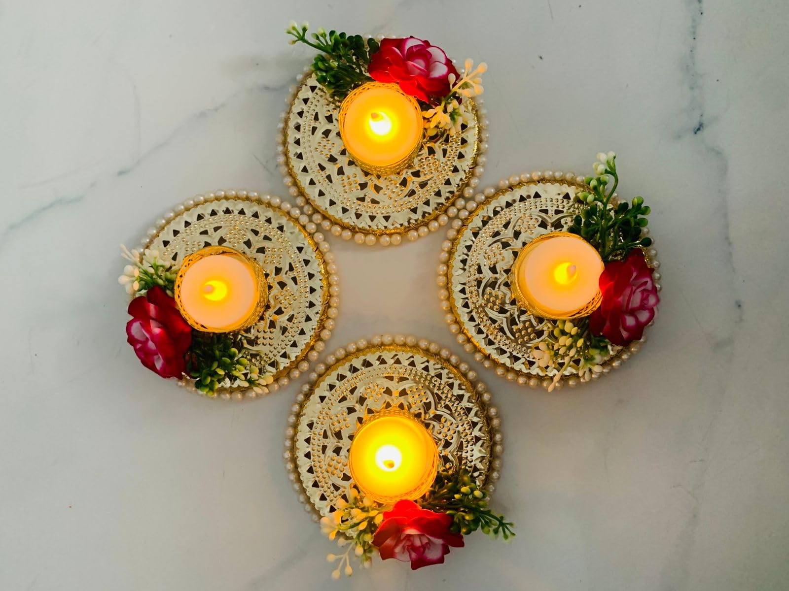 SINGARO Tealight Candle Holders for Diwali Decoration,Home Decor Gifts Items,Diya for Home Office Pooja,Durga Puja Gift Sets, Handicrafts Handmade(Standard, 2, Count) 4