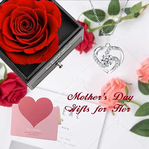 Miniatura 3 de Lafloraita Rosa real roja preservada con collar de corazón de cristal, regalos románticos, cajas de joyería con collar