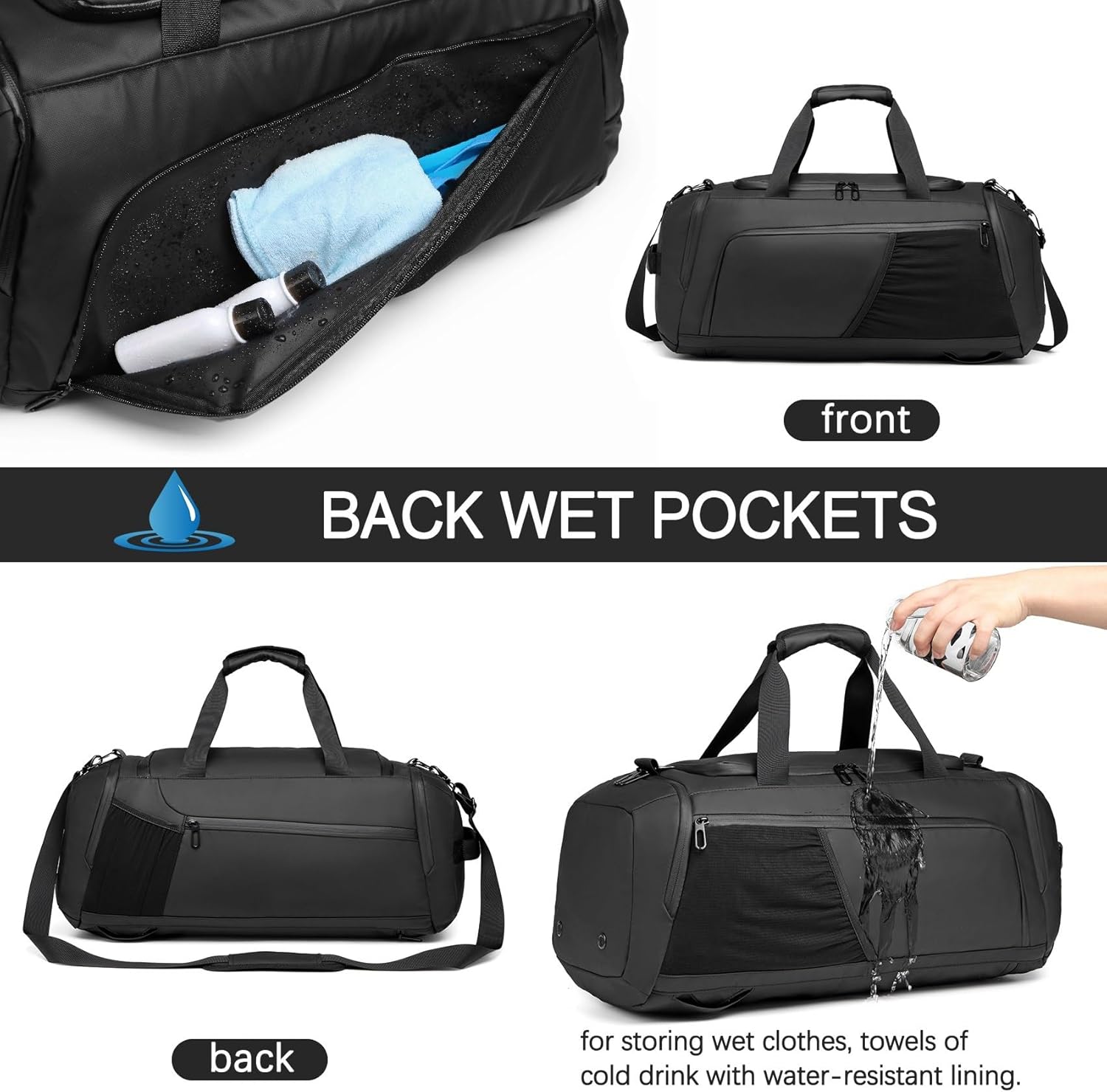 Gym Bag for Men with Shoes Compartment - 40L Duffle Bag for Travel with Wet Pocket & Laptop Compartment,Waterproof Carry On Sports Bags Gym Backpack with Water Bottle Holder - Image 3
