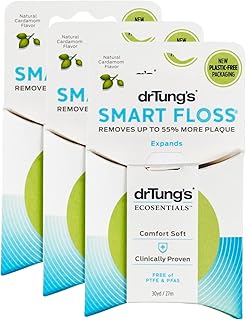 DrTung's Smart Floss - Natural Floss, PTFE & PFAS Free Floss, Gentle on Gums, Expands & Stretches, BPA Free Floss - Natural Dental Floss Cardamom Flavor (Pack of 3)