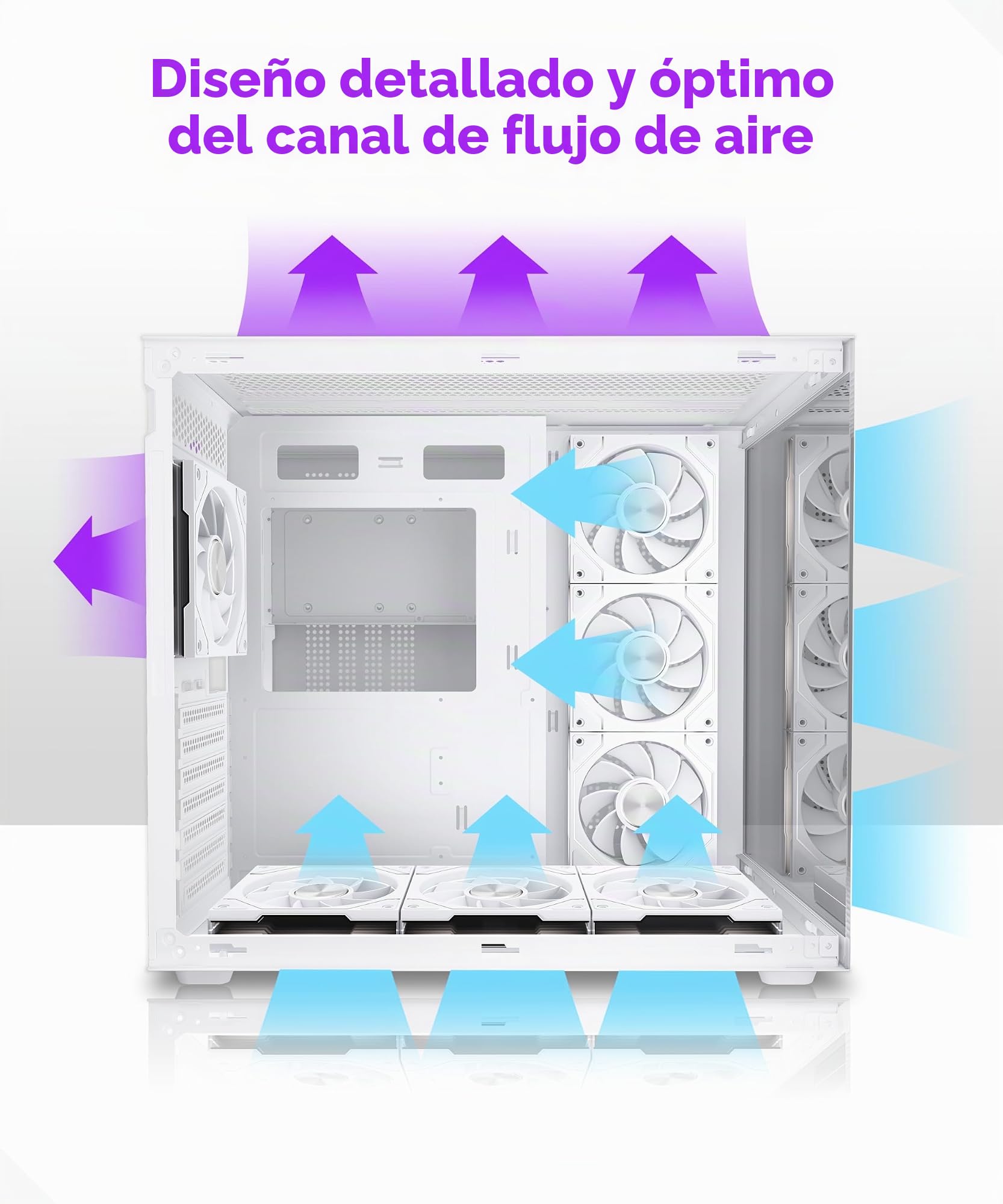 MUSETEX Y6 Caja PC ATX Torre Mediana, 7 Ventiladores PWM ARGB Espejo Infinito, Tipo-C, Cristal Templado 270°, Blanco