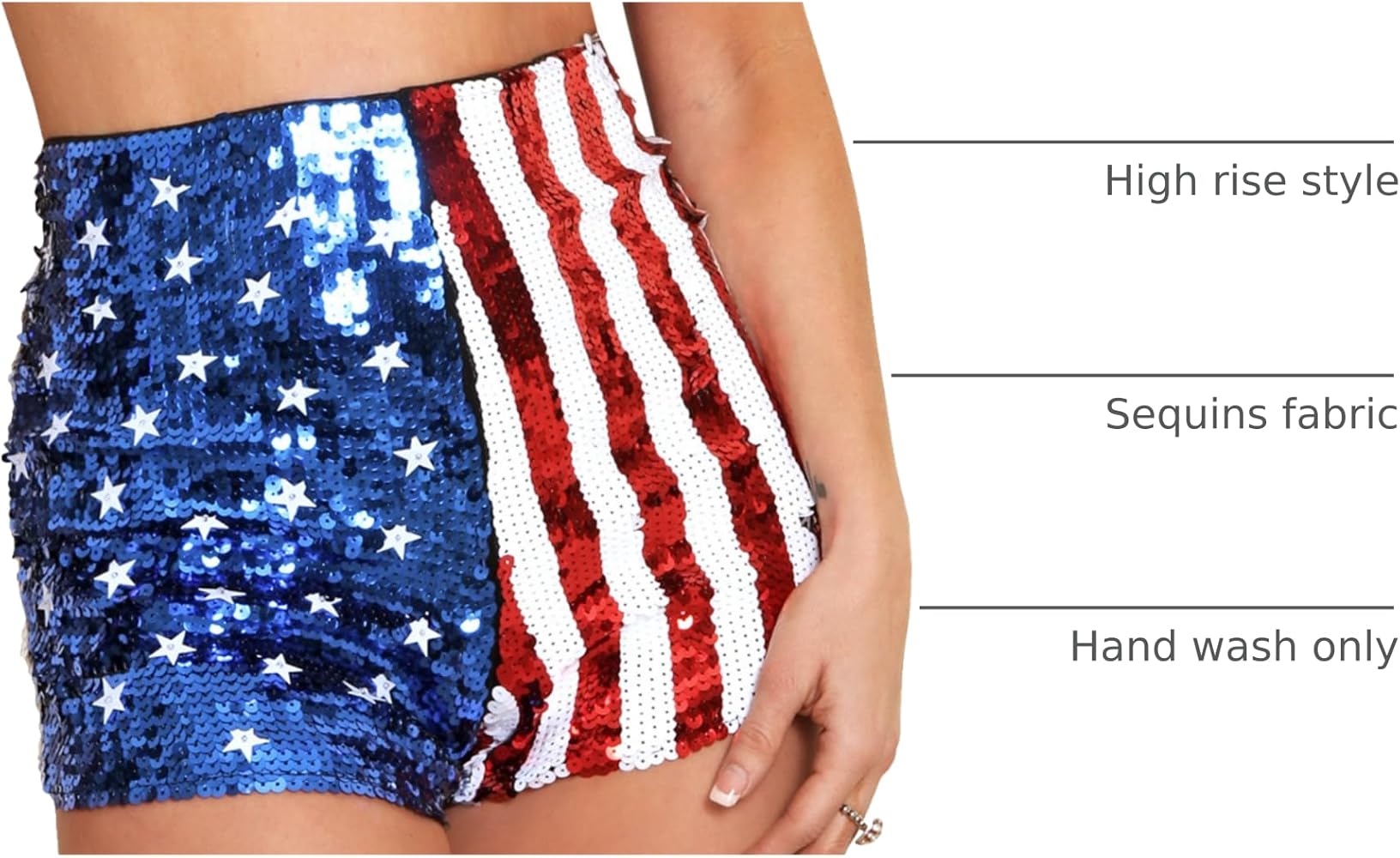 Arsimus USA Patriotic Star & Stripes Sequins Shorts (Small