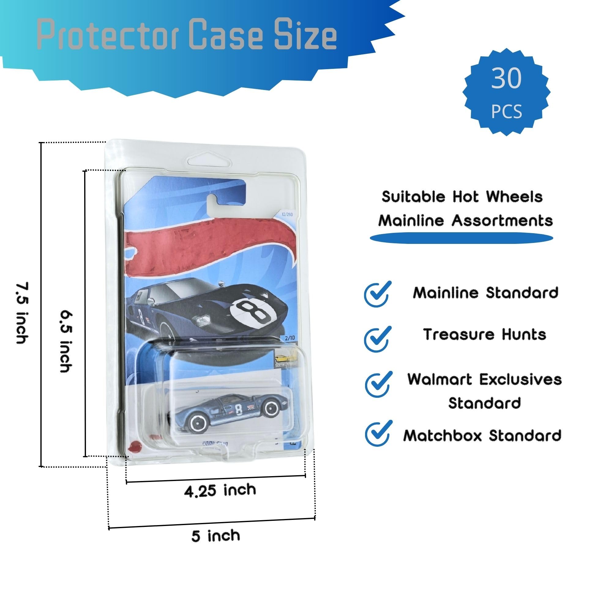 30Pcs Clear Storage Protector Cases - Compatible with Hot-Wheels Cars, Durable, Stackable Design, Keep Your Collection Safe and Organized, 7.5 x 5 x 2 Inch