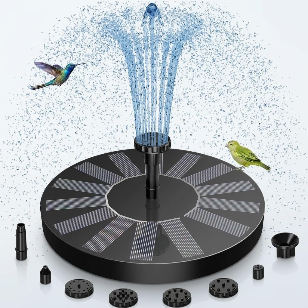 1.5W Solar Bird Bath Fountain Pump, Floating Solar Powered Water Fountain with Multiple Nozzles for Bird Bath, Garden, Pond, Pool and Outdoor Decor