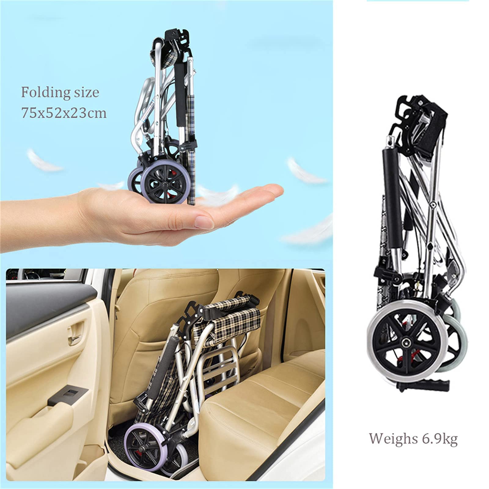 Sillas de Ruedas Plegables Silla de Ruedas Manual Plegable, Adultos Silla de Ruedas Plegable Ultraligera para Mayores Asistencia para Discapacitados Coche Silla de Ruedas Transporte Silla de