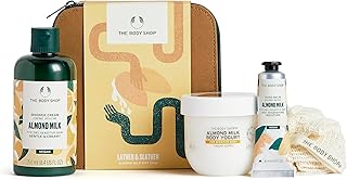 كريم استحمام بمستخلص اللوز من ذا بودي شوب، زبادي الجسم، بلسم لليدين وهدية لطيفة، عبوة واحدة