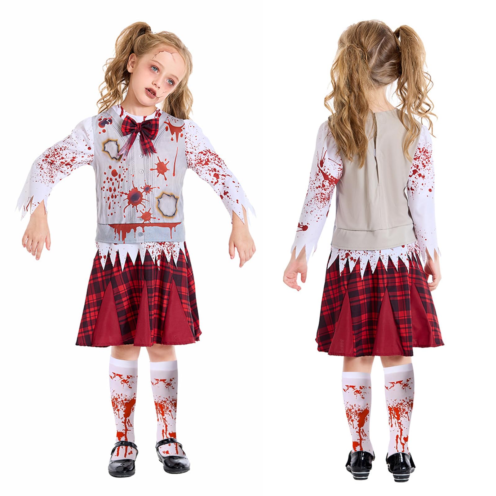 NebulaGlam Halloween Zombie Costume for Girls School Girl Zombie Costume for Kids Halloween Costumes For Girls (M) - Image 4