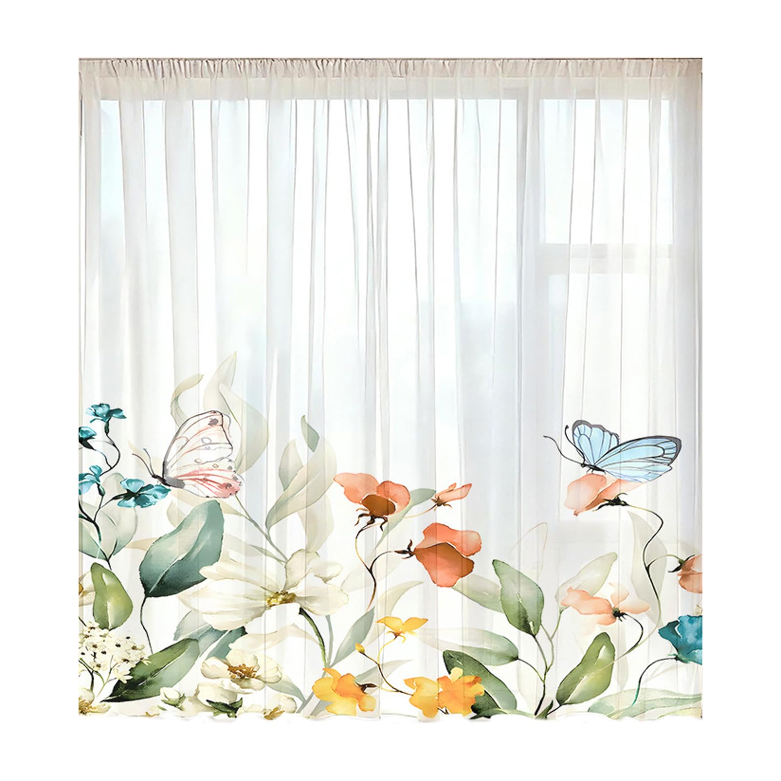 Qusinfc Nature Floral Window Drape Polyester Fabric Home Decor Room Darkening Polyester Window Voile Panel