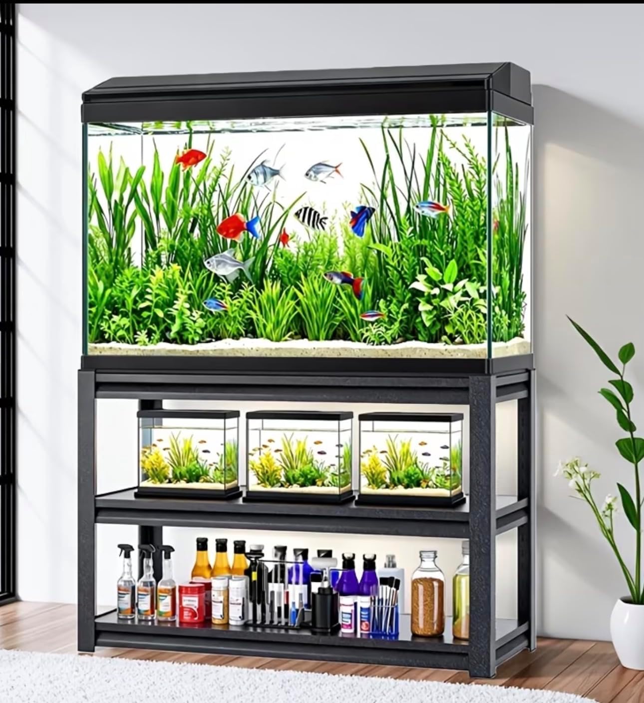 3-Tier Heavy Duty Metal Aquarium Stand, Extra Wide, for 20 to 30 Gallon Fish Tank, Reptile Terrarium, Breeder Tank