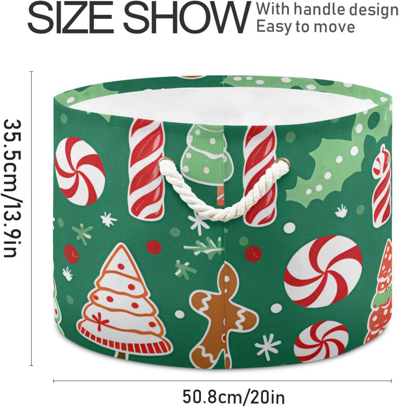 senya Christmas Basket Storage, Christmas Gingerbread Man Green Storage Bin Box Laundry Hamper Organizer Bag with Handles for Clothes