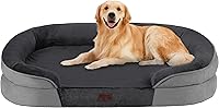 DWANTON Orthopedic Dog Bed Large 42" Gel Memory Foam, Waterproof Sofa with 4-Sided Bolster, Washable Cover, Non-Slip - Dark Gray