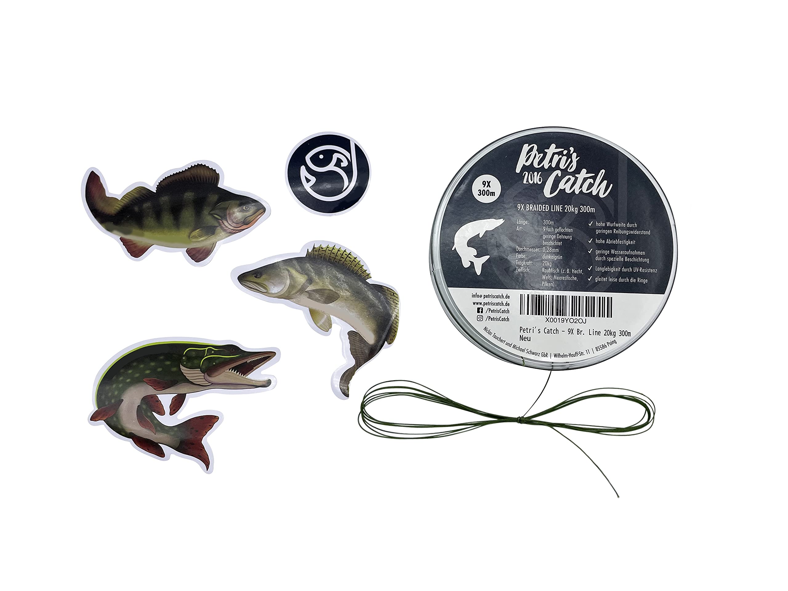 PetrisCatch 9-Fach geflochtene Raubfisch Angelschnur, 300m, 8/12/20kg, 0,14/0,18/0,28mm