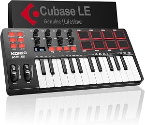 KOKKO 25 Key MIDI Controller Keyboard, USB Powered Mini MIDI Keyboard with 8 Backlit Pads 8 Assignable Knobs, Built-in Arpeggiator for Music Production, Compatible with Cubase/FL Studio/Logic