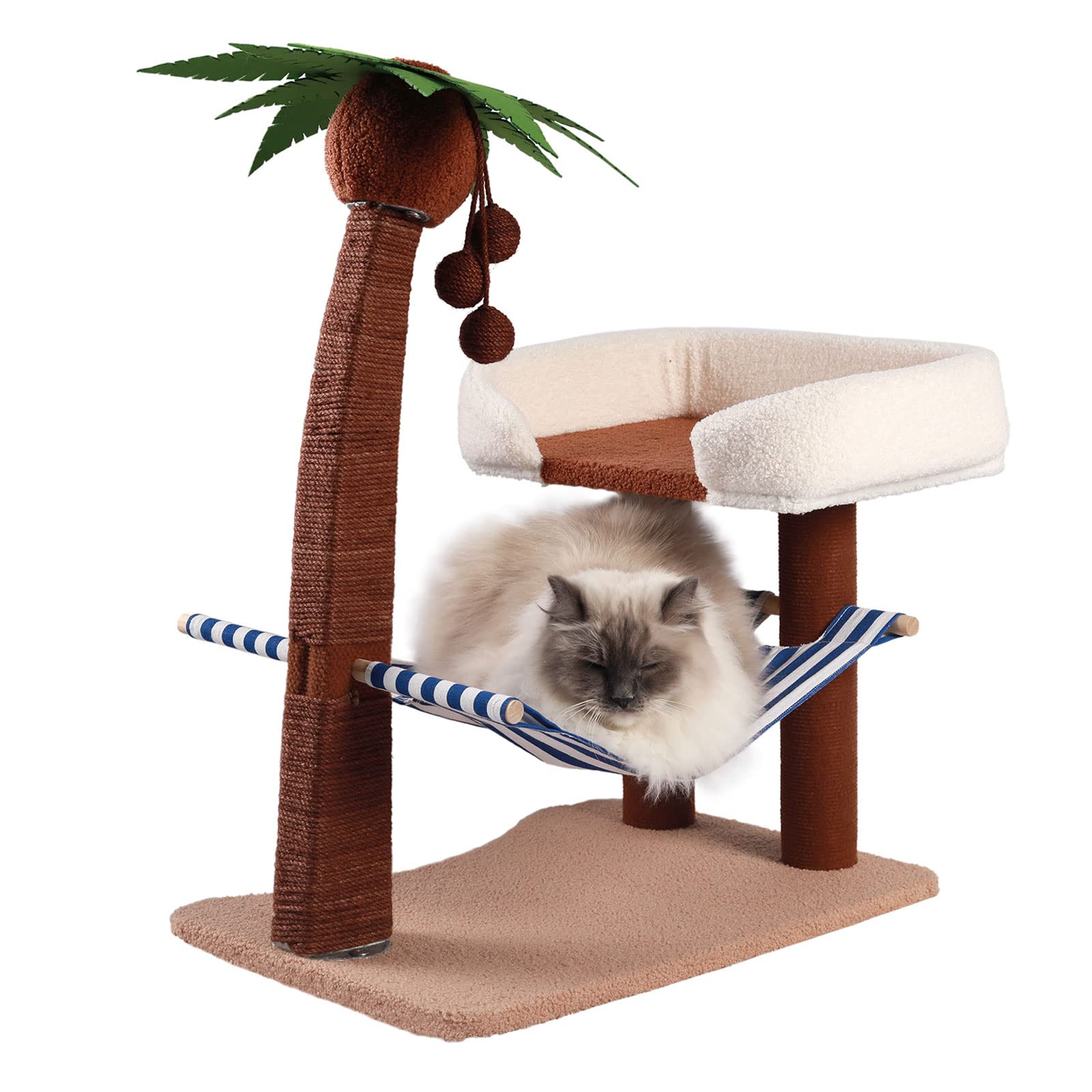 Coconut Tree Cat Scratching Posts Hammock - Durable Cat Climbing Frame Natural Sisal Scratching Posts with Dangling Ball,Easy to Assemble,Suitable for Scratch,Relax,Play