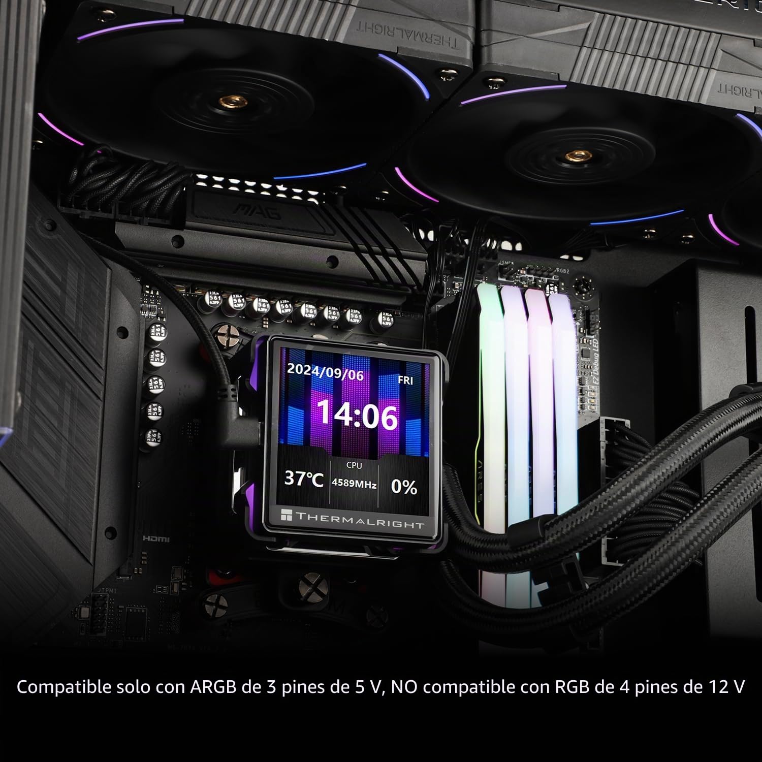 TR Elite Vision 360 ARGB NEGRO ENFRIADOR DE AGUA PARA CPU CON VENTILADOR TL-K12 PWM, VELOCIDADES DE 2150 RPM, PANTALLA LCD IPS CON RESOLUCIÓN DE 320 * 320, ENFRIADOR DE CPU LÍQUIDO, PARA AM5/Intel