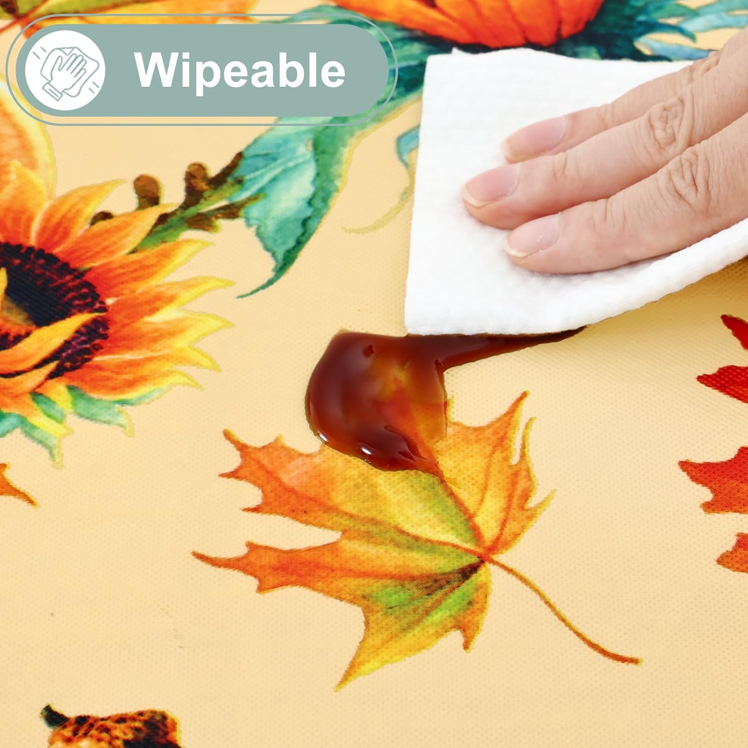 misaya Round Waterproof Vinyl Table Cloth, Wipeable Tablecloth with Flannel Backing, Plastic Table Cover for Fall, Thanksgiving (Pumpkin, 60")
