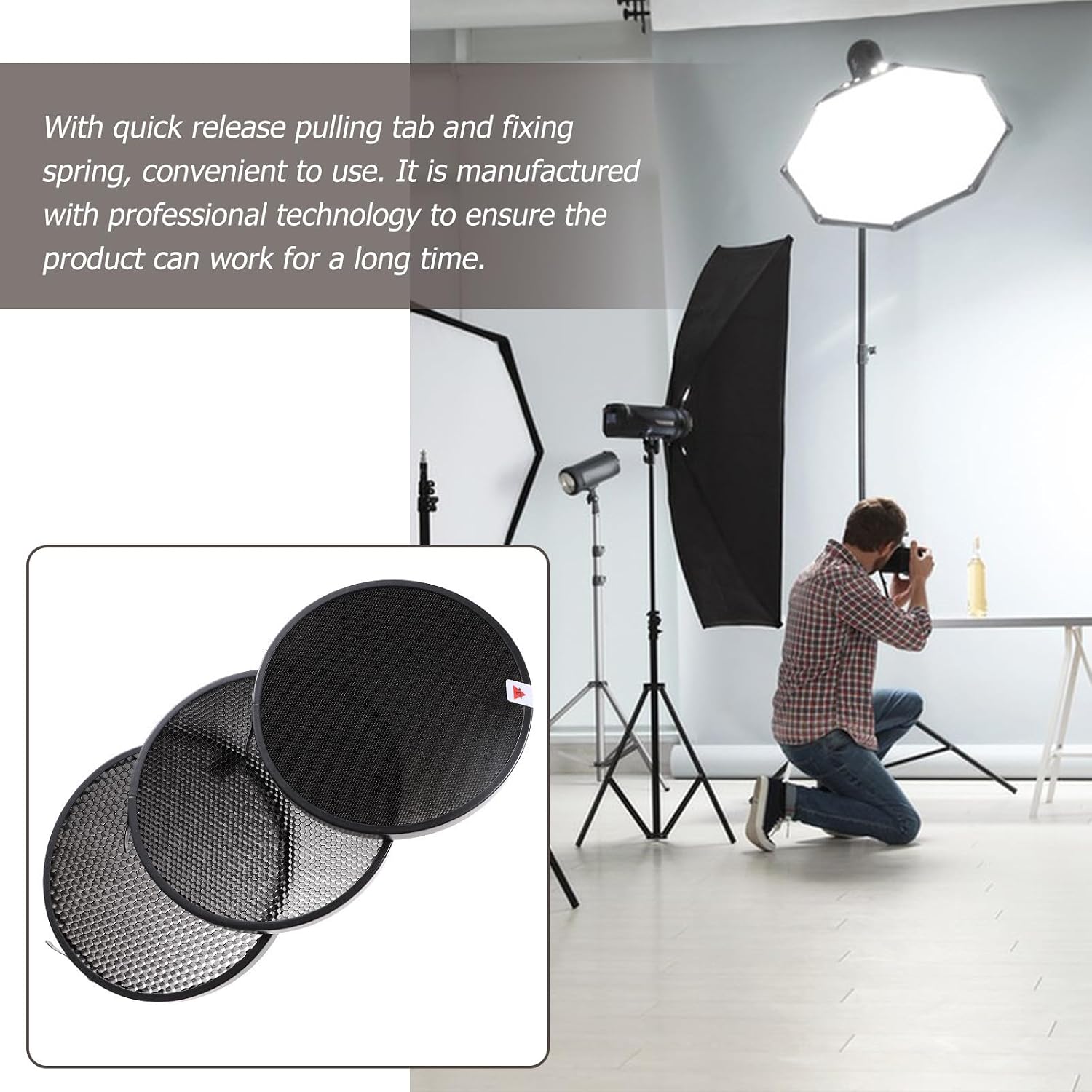Toyvian Photography and Quick Release Pulling Tab Honeycomb Grid Flash Light Diffuser with Aluminum Alloy Material and Specular Light Source Control for Studio Lighting