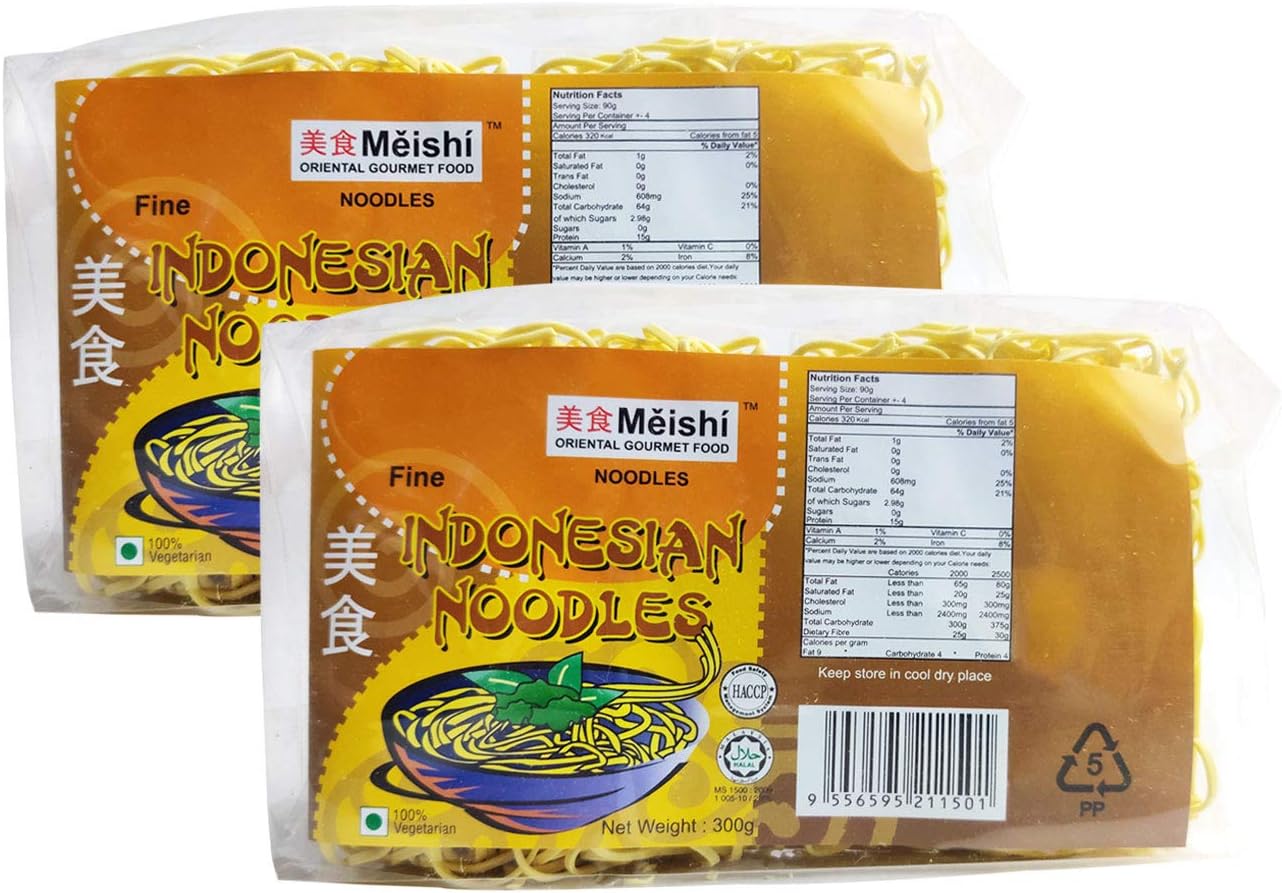 Meishi Mie Goreng Indonesian Noodles | 300g | Pack of 2 | Refined Wheat Flour Noodle | Air Dried Noodle