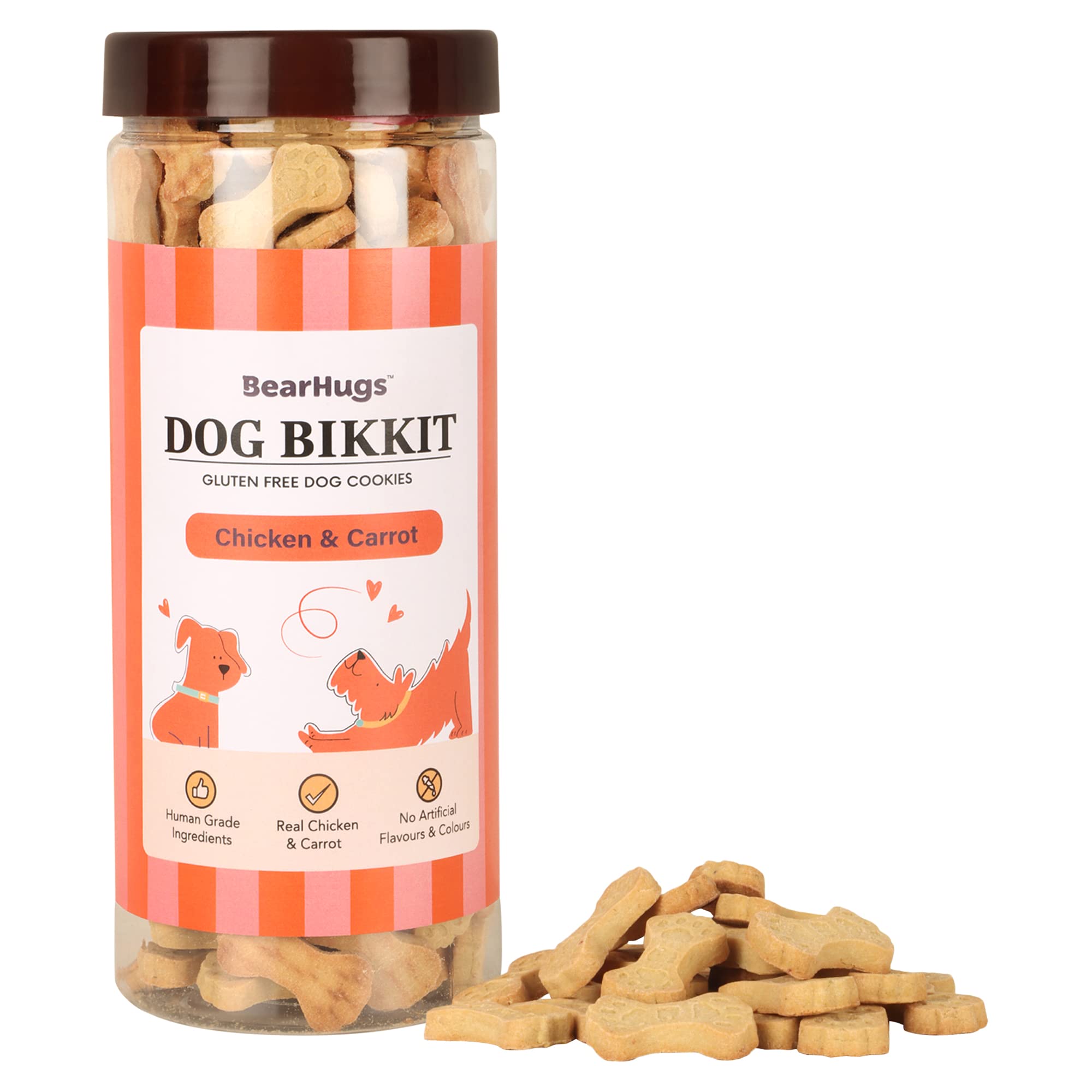 BearHugs Dog Biscuits with Real Chicken & Carrot | Gluten-Free Treats for Dogs and Puppies | All Life Stages (Pack of 1, 500 gm)