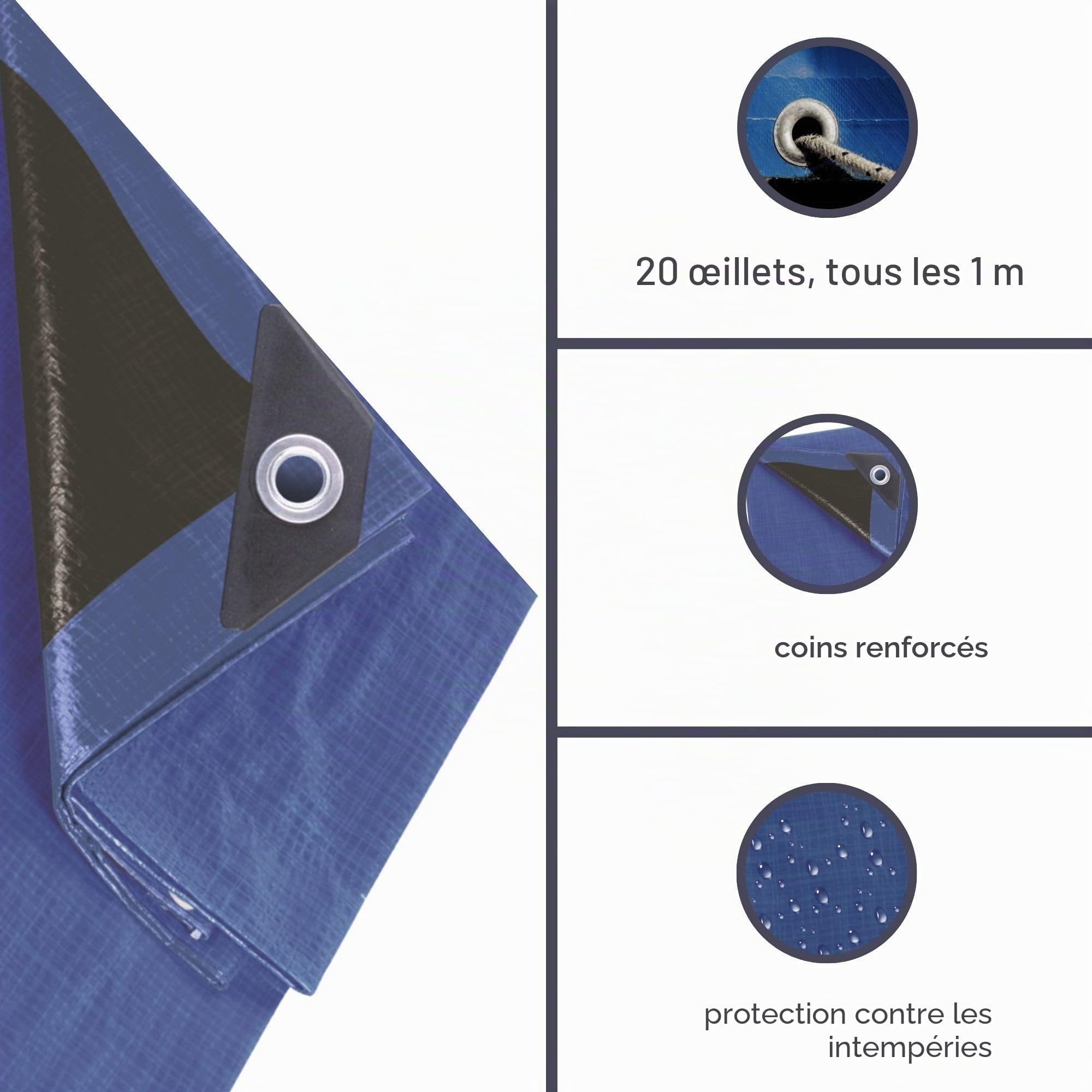 Perel Bâche 5 x 5 m, Polyester Extra résistant 140 g/m², bâche carrée avec 20 œillets et Coins renforcés, pour mobilier de Jardin, Bois, remorque