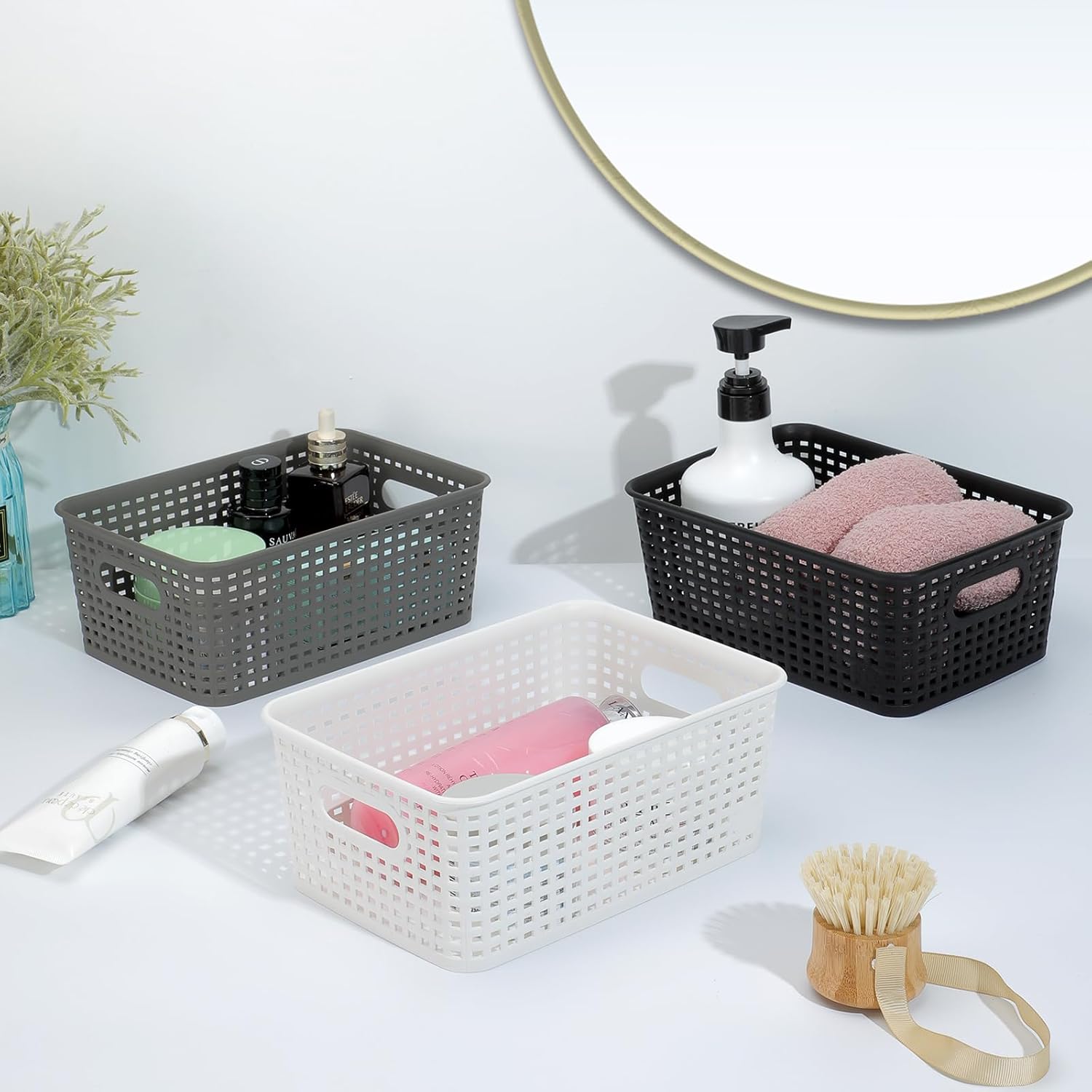 AREYZIN Plastic Storage Baskets Set of 6 Sturdy Small Organizer Plastic Storage Bins Baskets for Shelves,Closet,Countertops, Desktops, Cabinets and Badrooms,Black - Image 3