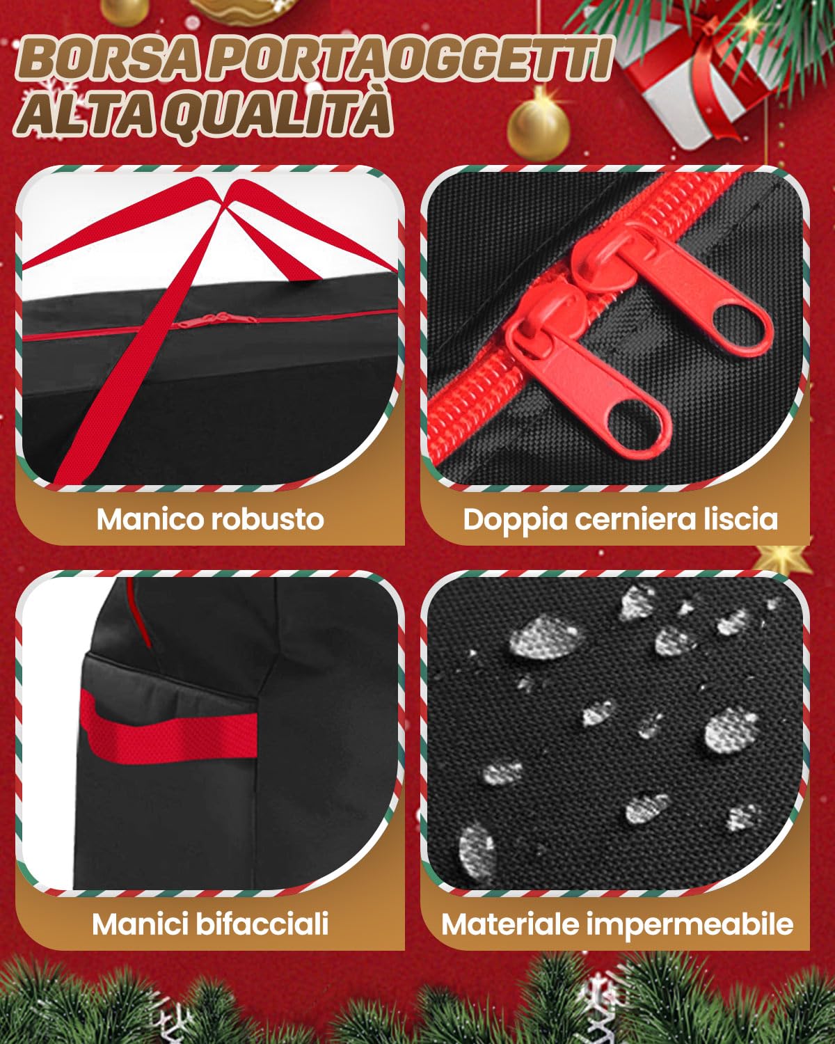 Borsa Per Albero Di Natale 125x50x38 Cm - Per Alberi Da 6-7.5 Piedi - In Tessuto Oxford Impermeabile