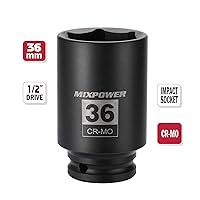Vista 2 de MIXPOWER Juego de llaves de impacto profundo de 1/2 pulgada, CR-MO, 36 mm, métrico, 6 puntos, tuerca de eje de grado de impacto para fácil remoción