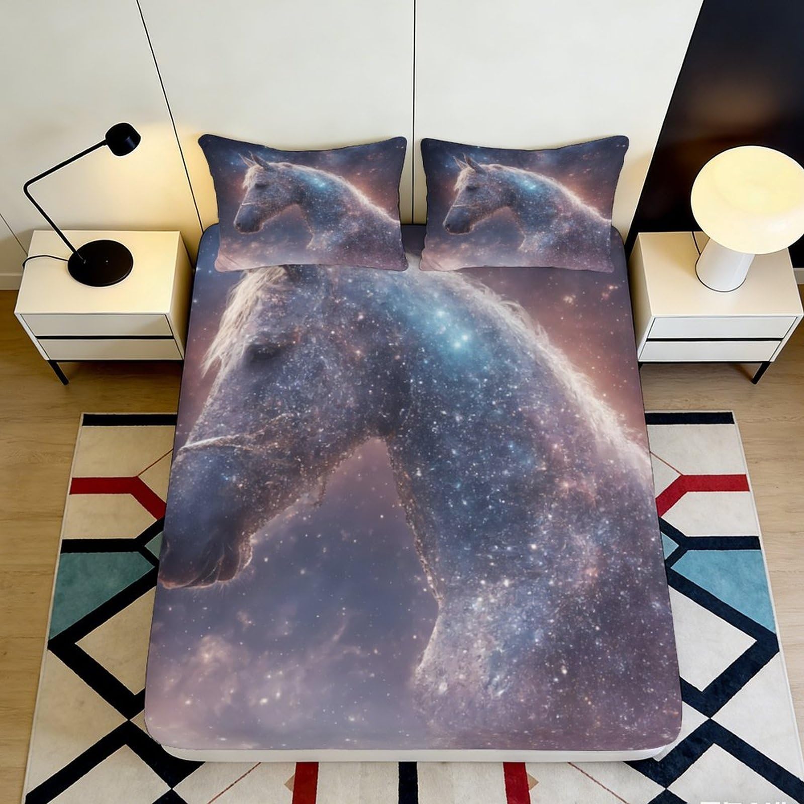 Jqzkxnhpbr Style-1 3D Printed Galaxy Starry Sky Fitted Sheet Microfiber Soft Breathable Cosmic Nebula Mattress Cover Bedroom Decor 90X200x25cm