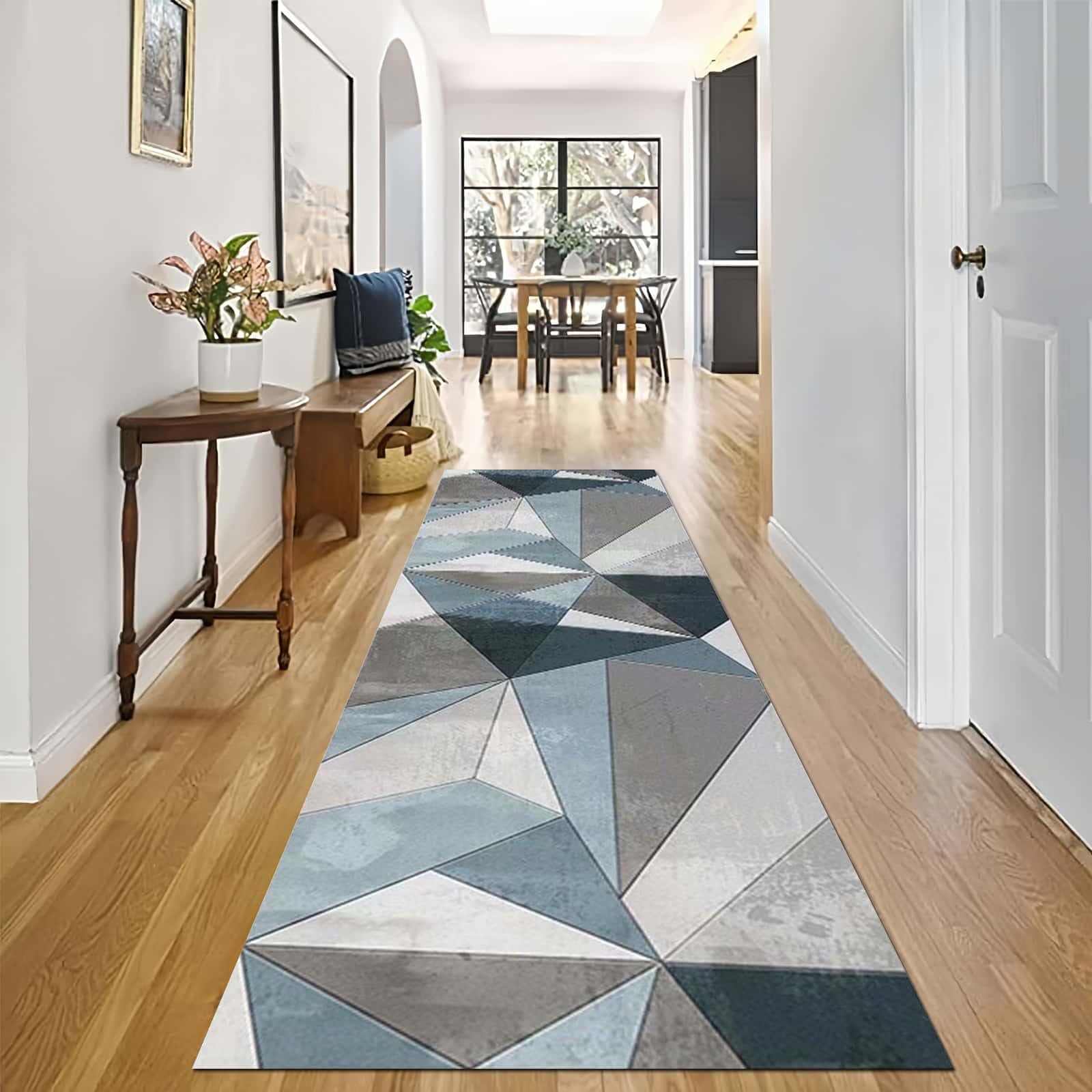 Tapis couloir robuste géométrique anti-usure pour grand vestiaire 120cm
