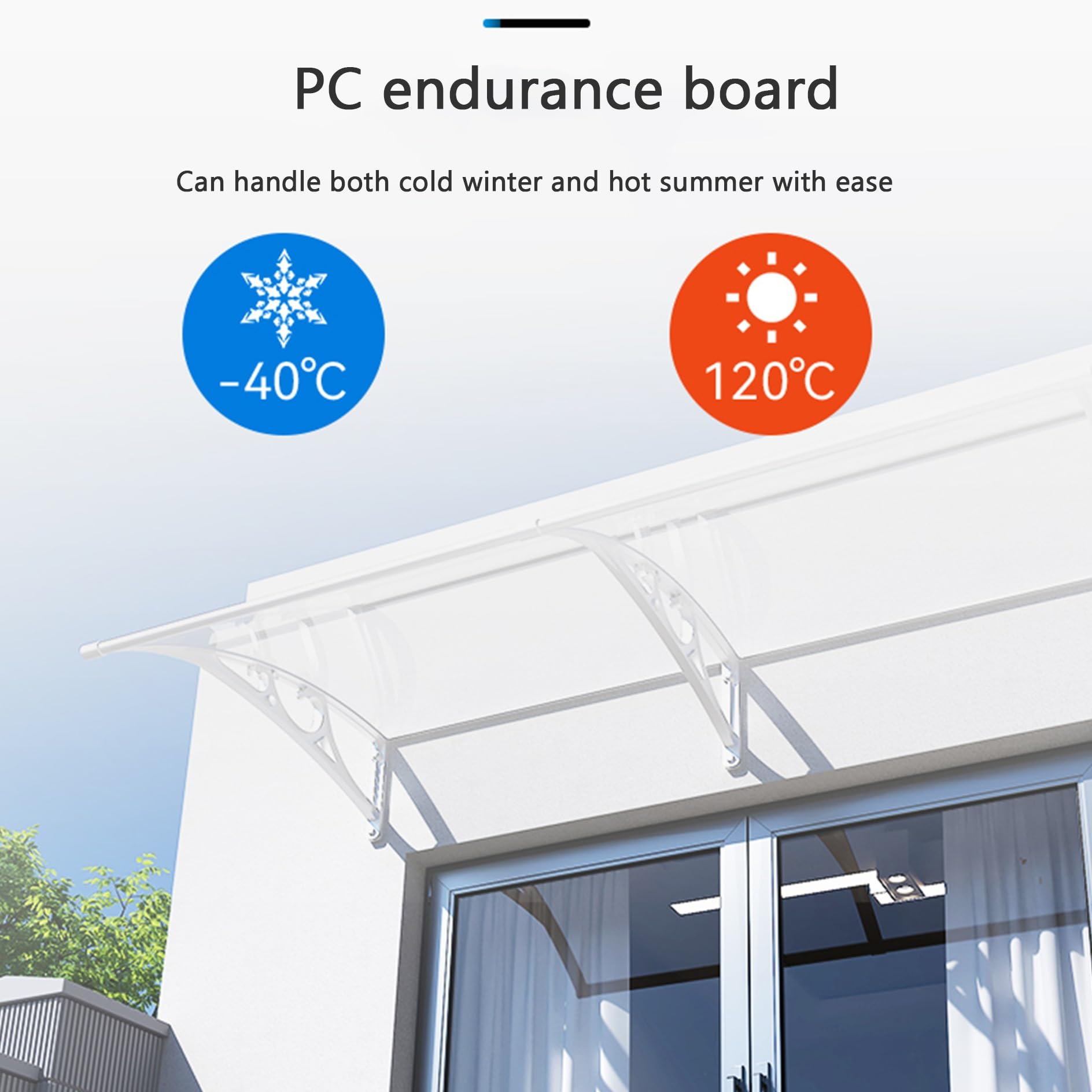 Tejadillo De Policarbonato Para Puertas Y Ventanas - 60x230 Cm, Soporte De Aluminio, Protección Contra Sol Y Lluvia