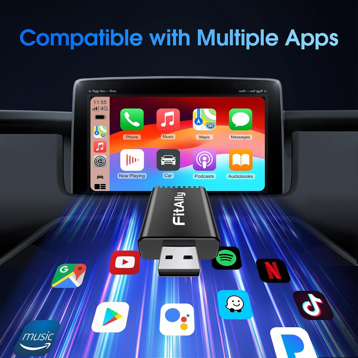 Wireless CarPlay Adapter Apple,Plug  Play Carplay Wireless Adapter, USB-C  USB-A Cables,Dongle Converts Wired Carplay to Wireless for Factory Wired Cars from 2016+  iPhone iOS 10+
