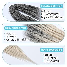 Sangtok 15 pcs Double Ended Dreadlock Extensions, 24 inch Ombre Gray to Blonde Thin 0.6cm Fake Dreads Extensions, DE Synthetic Dreadlock Extensions Reggae Hippie Dreads for Women