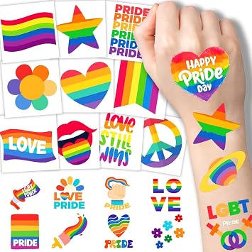 winthrop 240 Pcs LGBT Rainbow Flag Pride Temporary Tattoos, Individually Wrapped Safety Waterproof Tattoos, Best Choice for Pride Month Gay Birthday Party, 60 Designs