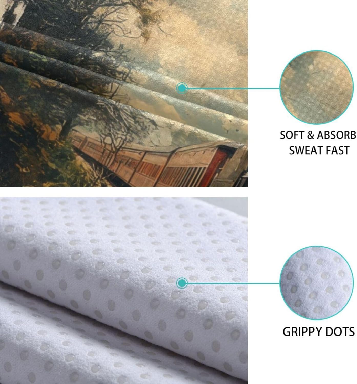 Yoga Mat Towel with Silicone Grip Dot Train Retro Forest – 73"x27" Non-Slip Sweat Absorbent Microfiber Yoga Towel for Home Gym Studio