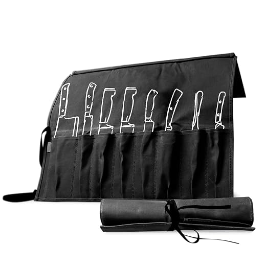 Hudson Durable Goods 8 Pocket Knife Roll - 22” W x 17” H Waxed Canvas Carrying Case for Kitchen Knives and Kitchen Tools - Heavy Duty, Portable Knife Storage Bag for Traveling - Tan Knife Pouch