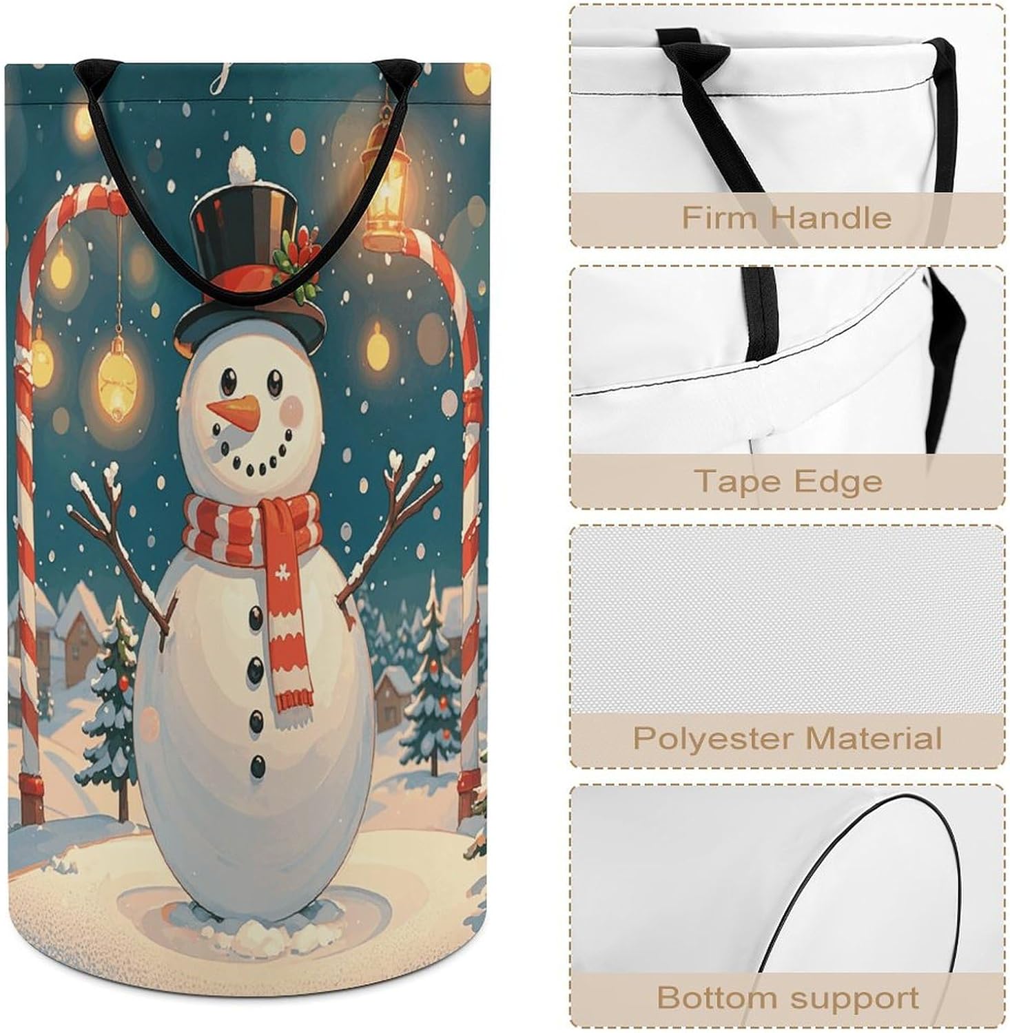 Merry Christmas Lovely Snowman Large Laundry Basket Waterproof Collapsible Laundry Hamper Clothes Storage Basket Toys Bin for Bathroom Bedroom Home Decor