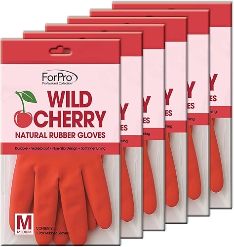 Miniatura 3 de ForPro - Guantes de goma natural, 6 pares de guantes reutilizables multiusos para limpieza del hogar con forro interior suave, impermeables y