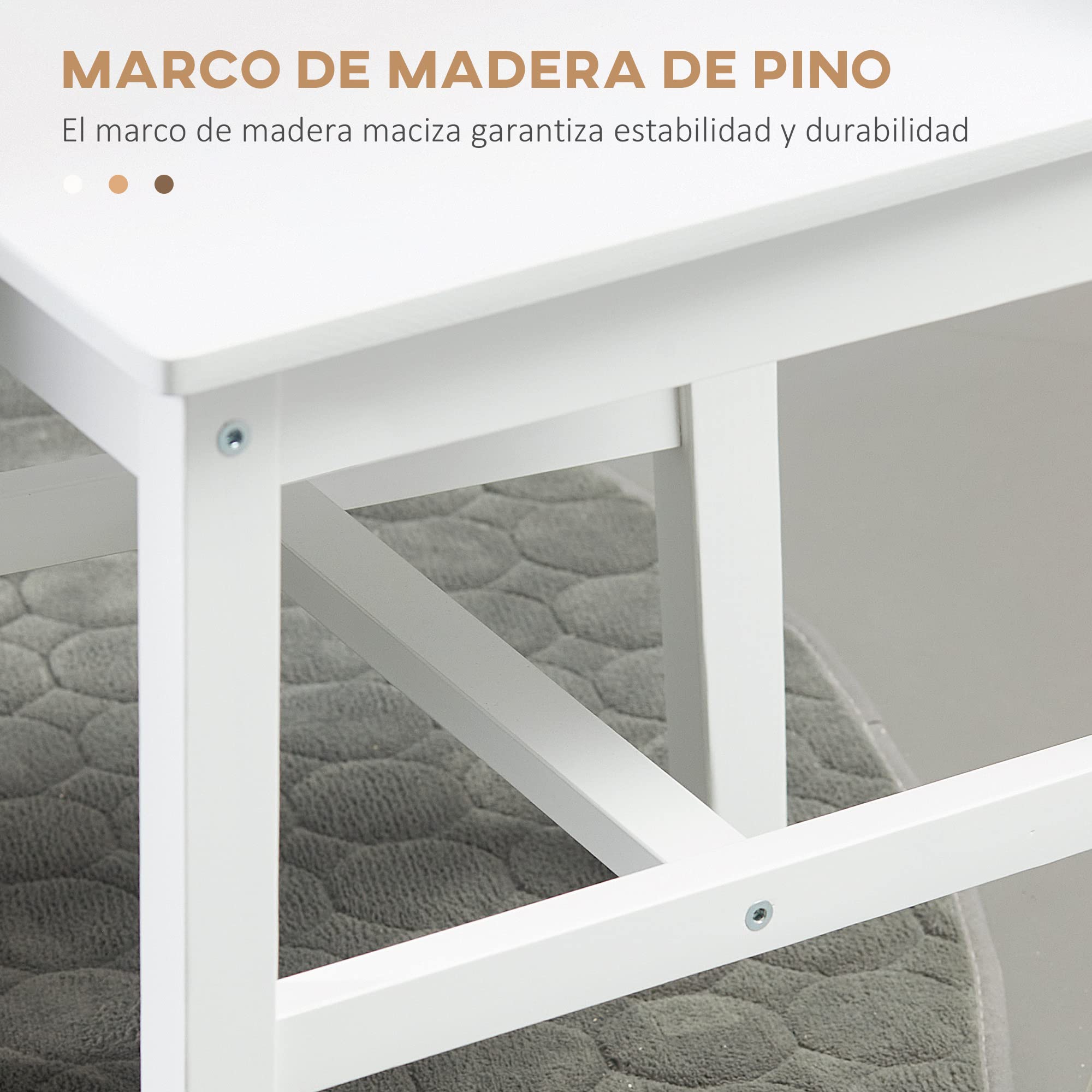 HOMCOM Juego de 2 Sillas de Comedor de Madera Maciza de Pino, Sillas de Cocina con Respaldo de Listones, Asiento Amplio, para Salón, Blanco