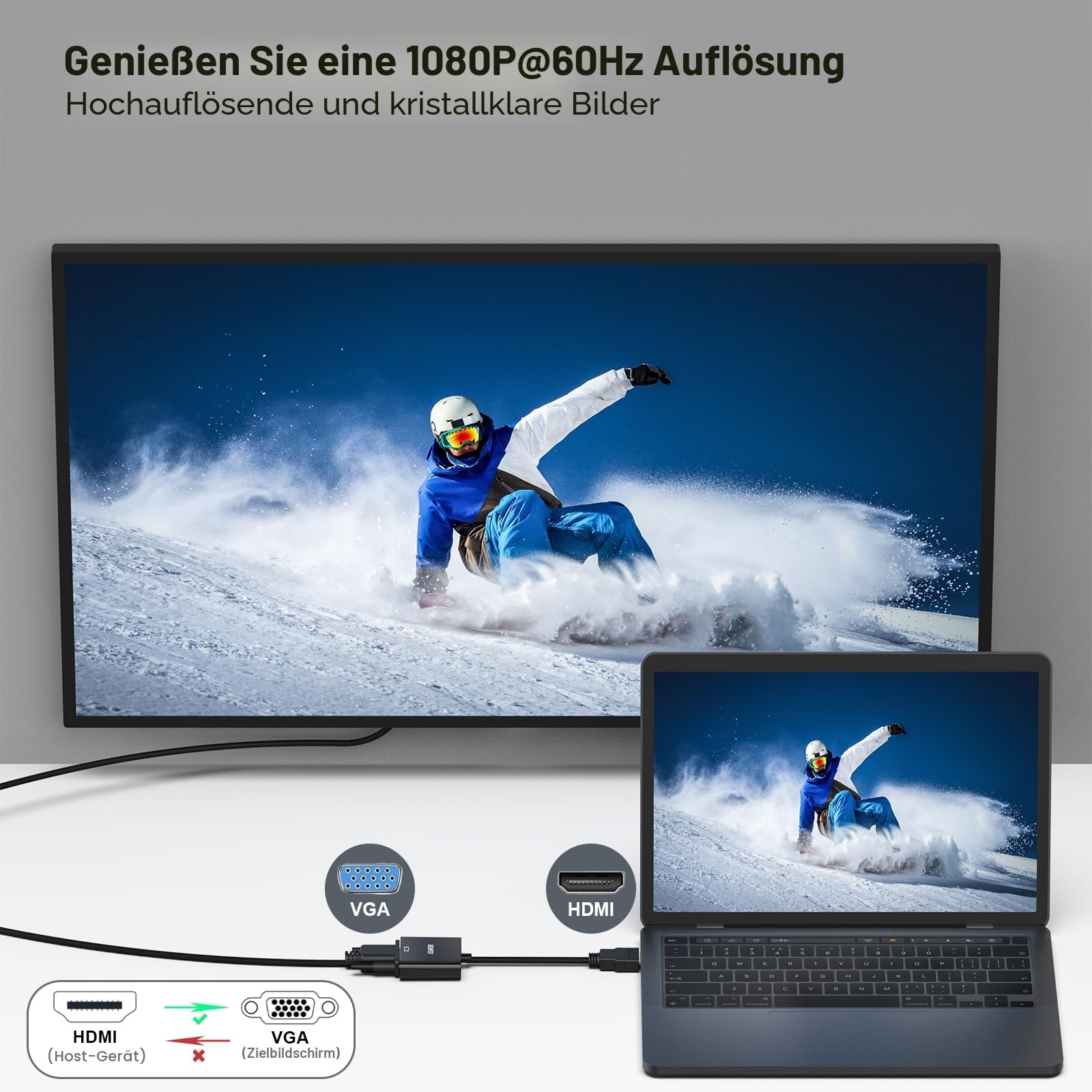 BENFEI HDMI auf VGA, Unidirektional HDMI-Computer auf VGA-Monitor Adapter (Stecker auf Buchse) für Computer Desktop Laptop PC Monitor Projektor HDTV Chromebook Raspberry Pi Roku Xbox und mehr