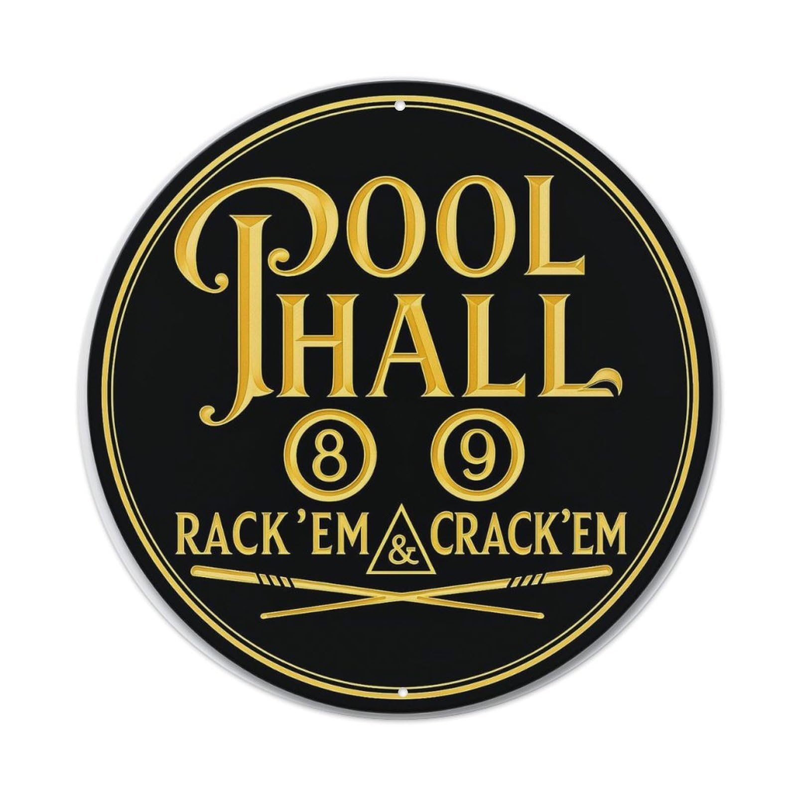 Pool Hall Eight Nine Rack Em And Crack Em Vintage Round Tin Sign Retro Metal Wall Decor Metal Poster, Home Bar Garage Cafe Wall Art Decoration 8x8Inches