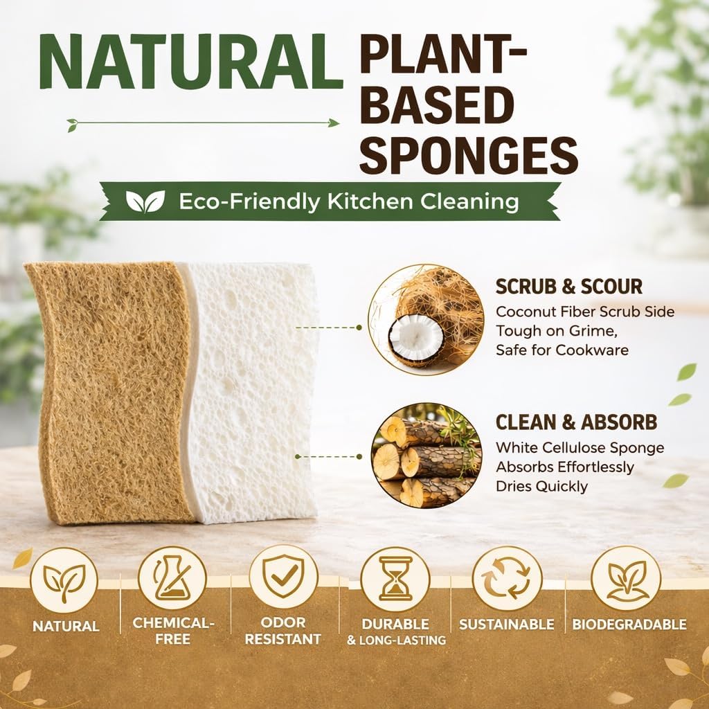 Kitchen Sponge, Plant-Based, Natural Coconut Fiber, 6 Pack image 5