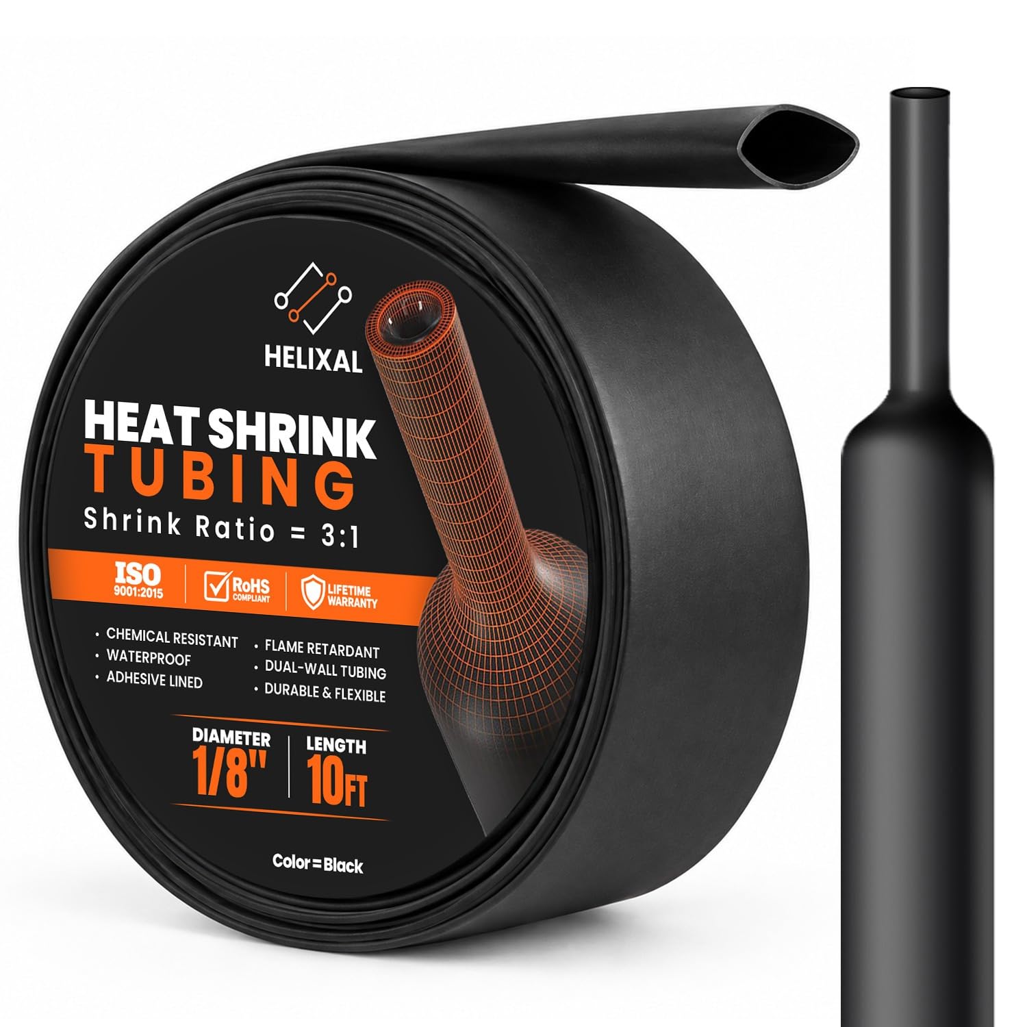 1/8" 3.2mm HELIXAL 3:1 Heat Shrink Tubing Adhesive Dual Wall 10ft Roll